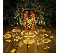 Lampes solaires d'extérieur en forme de papillon - Décoration de jardin - Lampe suspendue LED - Étanche - En métal - Pour terrasse, cour, chemin de jardin - Cuivre
