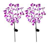 Lampes solaires d'extérieur LED Lampe solaire de jardin Fleur de jardin Piquet de terre, inox violet blanc noir, 1x LED blanc froid, H 75 cm, set de 2