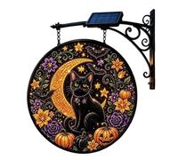 Lampes solaires d'Halloween à suspendre Chat noir et lune Lampe murale