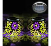 Lampes solaires en verre, modèle mosaïque, 2 pièces, forme ovale, indice de protection IP65, motif floral