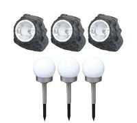 Lampes solaires lampes de décoration de jardin aspect pierre pour jardin extérieur boule de décoration de terrasse à LED solaire, plastique blanc gris, LED 3000K, lot de 6