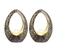 Lampes solaires orientales pour l'extérieur Décoration de jardin Outdoor Balcon Décoration, découpes décoratives Boule de verre bronze or, 1x LED blanc chaud, LxH 21,5 x 27,5 cm, set de 2