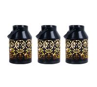 Lampes solaires pour décoration de balcon extérieur motif décoration de jardin lanterne solaire en métal jardinière suspendue, noir, LED, DxH 10x16 cm, lot de 3