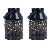 Lampes solaires pour décoration de balcon extérieur motif décoration de jardin lanterne solaire en métal jardinière suspendue, noir, LED, DxH 10x16 cm, lot de 2