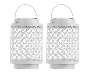 Lampes solaires pour extérieur décoration de jardin lanterne lampe orientale lanternes solaires pour extérieur métal blanc, oriental, LED, DxH 13x18 cm, lot de 2