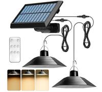 Lampes solaires pour extérieur et intérieur, lampe solaire avec télécommande, lampes suspendues LED solaires IP65, lampes solaires pour l'extérieur avec câble de 300 cm, double tête, suspension