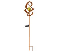 Lampes solaires pour extérieur jardin lampe à brancher IP44 batterie lampes solaires jardin, tournant, métal rouille verre ambre craquelé, 1x LED 3000K, DxH 14.5x90cm