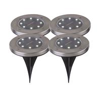 Lampes solaires spot d'extérieur piquet de sol acier inoxydable éclairage de sol de chemin résistant aux intempéries, acier inoxydable, 8x LED, DxH 13x11,8 cm, lot de 4