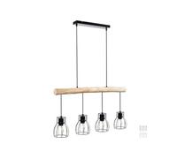 Luminaire - TECTAKE - Plafonnier WOODY 4 lampes E27 40 W, style industriel poutre en bois - 82 x 13,5 x 140 cm - Noir/Marron