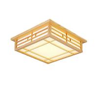 Lampes Suspendues Japonaises - Rectangulaires LED en Bois Tatami - Abat-jour Blanc avec Cadre en Bois - Plafonnier pour Chambre et Salon - 35 x 35 x 11 cm - Élégance et Style Moderne