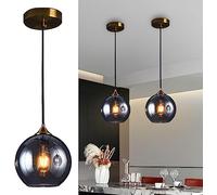 Lampes suspendues pour îlot de Cuisine, Boule de Verre fumé Noir Moderne, plafonnier Suspendu en Verre ambré chromé, Lustre Industriel Vintage pour Salle à Manger, Restaurant, Bar,