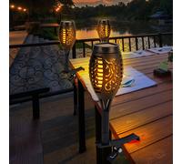Lampes torches solaires à LED pour balcon vacillant extérieur décoration de jardin torche solaire de jardin avec pince, balustrade lumineuse, effet feu blanc chaud, H 26 cm, lot de 3
