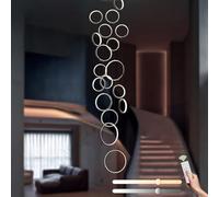LAMPLAY Lustre D'Escalier À LED, Lampe De Plafond Haut Moderne À 18 Anneaux Noirs, Lampe Suspendue Réglable En Hauteur Pour Entrée, Variateur Avec Télécommande 3000K-6000K, Couloir, Salon, Escaliers