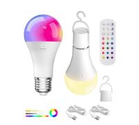 Lamptobe USB C Batterie Ampoule Rechargeable E27, Lot de 2, 12 RGB+3 Températures de Couleur, Ampoule Intelligente RGB Sans Fil, Dimmable avec Fonction de Timing, 2 Watts, 600 Lumens