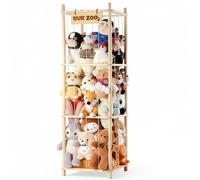 LAMU Rangement pour animaux en peluche, support en bois avec cordons élastiques, organiseur de jouets pour économiser de l'espace, organiseur de grande capacité pour salle de jeux, chambre à coucher