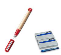 Lamy ABC 009 F?llhalter en bois d'érable et plastique de couleur bleue, ressort en acier poli ressort A (plume A, support pour stylo + cartouches, rouge)