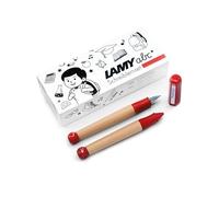Lamy ABC Kit d'apprentissage d'écriture rouge avec emballage cadeau composé de 1 stylo d'apprentissage adapté aux enfants avec plume pour gaucher et 1 crayon, poignée antidérapante, capuchon et cube