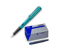 Lamy AL-star Lot de 3 stylos plume légers en aluminium tourmaline avec poignée ergonomique et plume en acier poli, largeur de point M T10, cartouche d'encre bleue