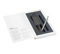LAMY Lot composé de 1 stylo à bille et crayon ST Twin Pen 645 en acier inoxydable argenté et 1 étui en cuir véritable noir pour deux stylos