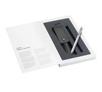 Lamy Lot de 1 stylo à bille et porte-mine en acier inoxydable brossé avec logo Twin Pen 606 et 1 étui en cuir véritable noir pour deux stylos