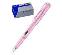 Lamy Lot de 1 stylo plume Safari 0D2 dans une plume fine rose clair et 1 lot de 3 cartouches d'encre T10 dans un carton d'origine - Couleur de l'encre : bleu