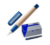 Lamy Lot de 3 stylos d'apprentissage 009 adaptés aux enfants en bois d'érable, poignée antidérapante en bleu, plume en acier fin T10, dans un carton d'origine - Couleur de l'encre : bleu