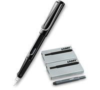 Lamy - Stylo plume Safari - Pointe : F., Black + 10 Patronen Schwarz, Füllfederhalter Safari