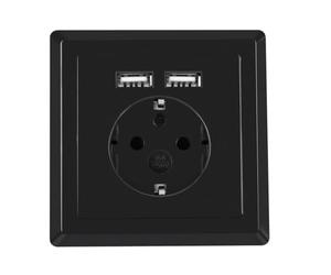 LANBERG AC Wall Socket SCHUKO with 2 Ports USB Charger, Noir
