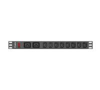 Lanberg PDU 1U 10 Prises C20 220-250V 16A Monophasé avec Protection Surcharge/Court-circuit, Câble 2m, Aluminium Noir, 4000W