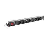Lanberg PDU 1U 4 Prises AC (C13, Type E) 220-250V 10A, Coupleur C14, Câble 2m, Montage Horizontal, Indicateur LED, 431x45x44.5mm Noir