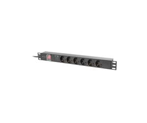 Lanberg PDU-06F-0200-BK : Unité de Distribution d'Énergie 6 Prises Type F, 1U, 230V/16A, Protection Surtension/Surintensité, Câble 2m