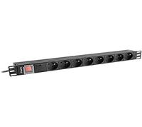 Lanberg PDU Commutable 1U PDU-PRO-07F-0200-BK, 6 Prises Type F, 220-250V, 16A, Câble 2m, Protection Surtension, Montage Horizontal, 481.7x45x45mm