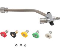 Lance haute pression - Avec robinet à bille - 4000 PSI - Inox - 5 buses 0°/15°/25°/40°/savon - Raccord rapide 6,35 mm - Gris clair