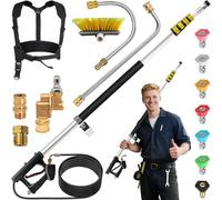 Lance télescopique pour nettoyeur haute pression, 7,3 m, avec 3 rallonges, 5 buses, 2 raccords et sangle de transport (4000 PSI)