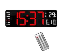 Lancoon Horloge Murale Digitale, 13 Pouces Écran LED, Assise et Suspendue Télécommande Port de Charge Batterie Calendrier Température Hebdomadaire pour Salon Accueil