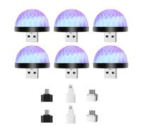 Lancoon Lot de 6 lumières LED en cristal mini USB - Stroboscope activé par téléphone portable pour mariages, karaoké et décoration (noir)