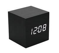 Lancoon Réveil en Bois - Horloge Digitale LED Mini avec Affichage De L'Heure De La Température, Luminosité à 3 Niveaux Et ContrôLe Vocal Idéal pour Les Voyages à Domicile - AC10Black_White