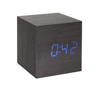 Lancoon Réveil en Bois - Mini-Horloge Digitale LED avec Affichage De L'heure De La Température, Luminosité sur 3 Niveaux Et Contrôle Vocal Idéal pour Les Voyages à Domicile - AC10Black_Blue