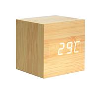 Lancoon Réveil en Bois - Mini Horloge Numérique avec Affichage De L'Heure De La Température, Luminosité à 3 Niveaux Et Commande Vocale Idéale pour Les Déplacements à Domicile - AC10Yellow_White