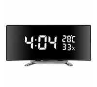 Lancoon Réveil numérique avec grand écran LED incurvé de 15,2 cm, affichage de la température, de l'humidité, mode répétition, 3 niveaux de luminosité réglables, horloge de chevet alimentée par