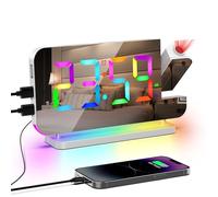 Lancoon Réveil Numérique avec Projection à 180 ° 11 Couleurs RVB Veilleuse 10 Couleurs Volume 15 Niveaux Port de Charge USB A/C Répétition Blanc