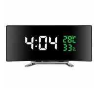 Lancoon Réveil numérique LED avec affichage de la température et de l'humidité de l'air - Écran incurvé de 6 pouces - Mode snooze - Format 12 à 24 h - Horloge de bureau - Alimentation secteur - 3
