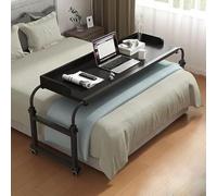 LANCOURT Table d'appoint avec roulettes, Poste de Travail Mobile réglable | Table de chevet pour lits simples, doubles, queen size et king size ; table de chevet d'hôpital(Black,120cm)