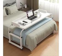 LANCOURT Table d'appoint avec roulettes, Poste de Travail Mobile réglable | Table de chevet pour lits simples, doubles, queen size et king size ; table de chevet d'hôpital(White,120cm)