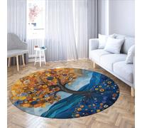 LANDERSION Tapis Rond Lavable 120cm Tapis Tree of Life intérieur Chambre antidérapants Poils Bas pour Salon décoration Salle Jeux Chambre bébé Fleuri fantaisiste Blue Hills bohème pour Chaise Haute