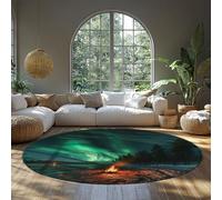 LANDERSION Tapis Rond Northern Lights 160cm Tapis Circulaire Zone forestière antidérapant Lavable pour Salon lac Paysage Naturel Salle Classe