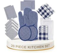 LANE LINEN Lot de 20 torchons de cuisine en coton de qualité supérieure pour la cuisson du pain, torchons à vaisselle super absorbants pour laver la vaisselle, chiffons de cuisine et gants de cuisine