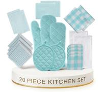 LANE LINEN Lot de 20 torchons de cuisine et de torchons de cuisine, résistants à la chaleur à 350 degrés, gants de cuisine et maniques réutilisables et absorbants pour laver la vaisselle, turquoise