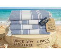 LANE LINEN Lot de 4 serviettes de plage surdimensionnées - Serviettes turques pré-lavées, à séchage rapide pour voyage, serviette de plage anti-sable, 99 x 180 cm - Bleu éternel