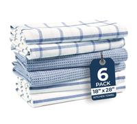 LANE LINEN Lot de 6 torchons de cuisine en coton absorbants, à séchage rapide, 45,7 x 71,1 cm, doux, de qualité supérieure, indigo